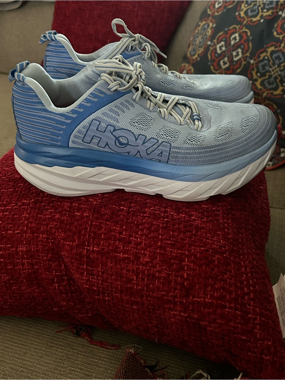 Hoka One One Light Blue and White Bondi 6 Wide Women's Running Shoes
